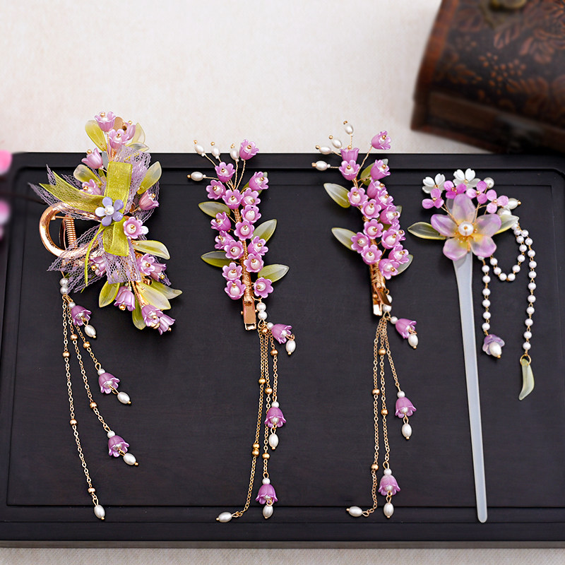 汉服旗袍发饰紫铃兰发簪古风木簪木质簪子高级感盘发配饰古装步摇