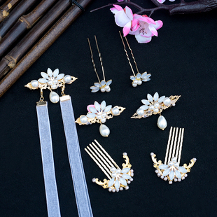 汉服发饰清新后压飘带流苏发夹古装头饰夹子古风超仙边夹全套配饰