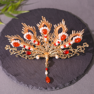 原创古风国风明制正凤发冠头冠汉服配饰流苏发饰步摇凤钗发簪发钗