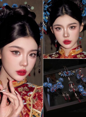 新娘中式晨袍发簪景泰蓝汉服头饰