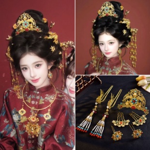 原创新中式新娘头饰秀禾凤凰凤冠汉服发冠新款明制发冠头饰品奢华