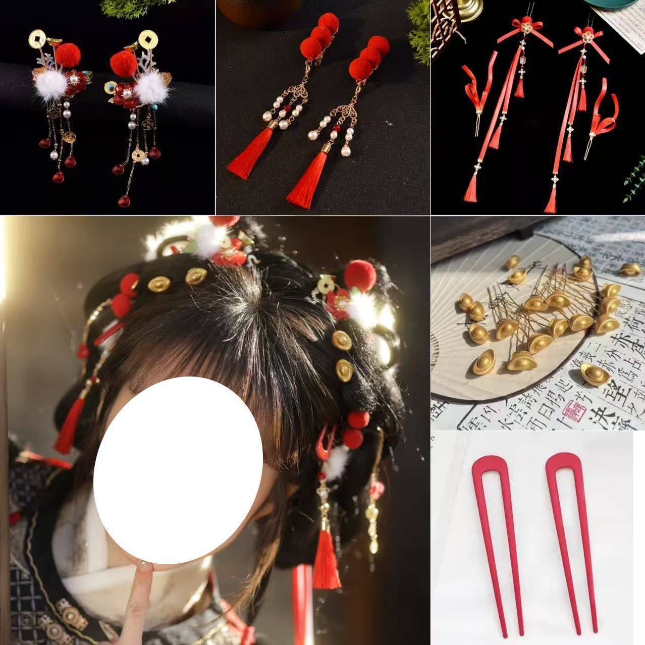 古风红色头饰小财神发夹流苏汉服新年元宝毛球铜钱发饰发钗发冠,饰品/流行首饰/时尚饰品新,发饰,淘宝优惠券,粉丝福利购,淘宝优惠卷