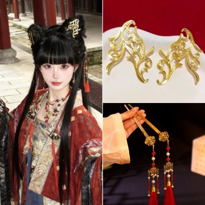 田曦薇武祯猫公同款猫猫发饰红色