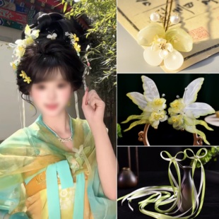 原创浅绿色小唐风超仙小蝴蝶百搭汉服明媚古风花朵仙气飘带灵动款
