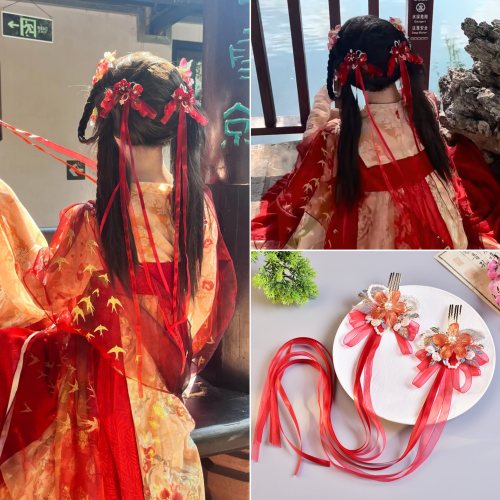 原创汉服后压红色琉璃发梳配饰品