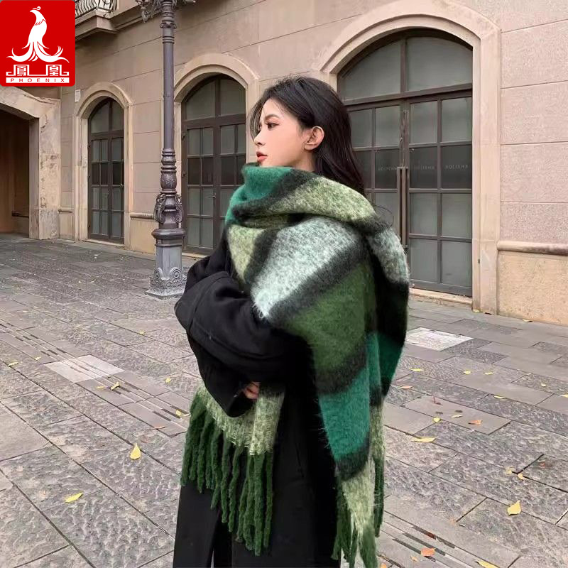 凤凰冬季氛围感百搭女围保暖流苏巾冬款加厚围脖多巴胺自行车头巾