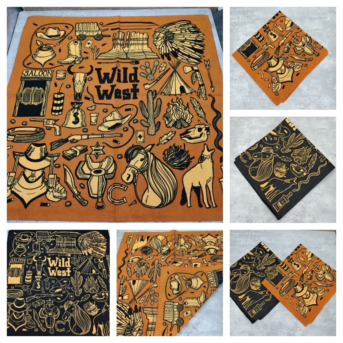 狂野西部牛仔纯棉约55cm大方巾嘻哈头巾街舞围巾围脖蒙面挂腰裤巾