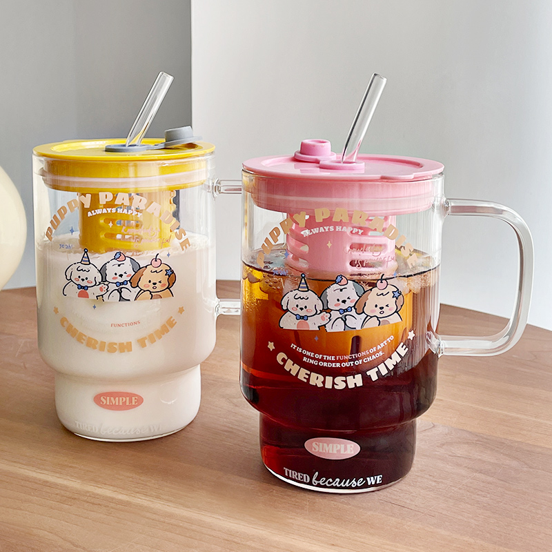 高颜值女带茶仓耐高温玻璃吸管杯