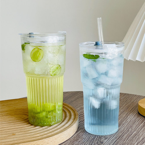 简约玻璃杯600ml大容量吸管杯