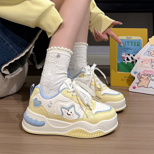 回力黄色星星鞋子女2026厚底可爱板鞋女春秋百搭鞋学生休闲面包鞋