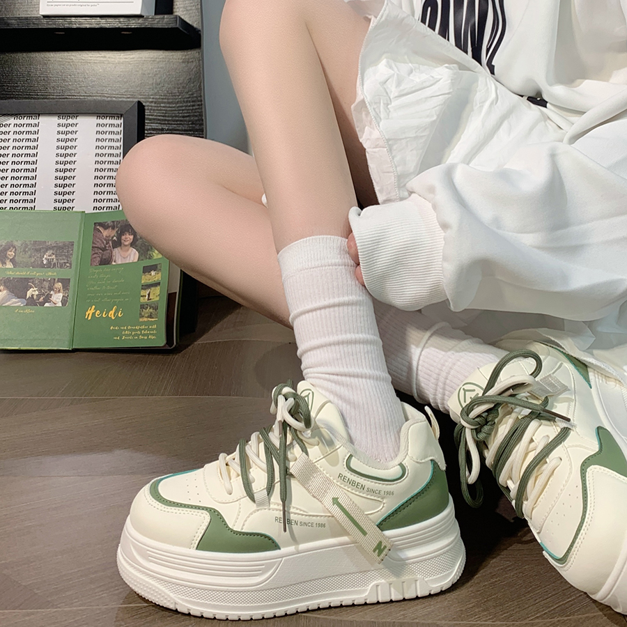 人本薄荷绿女鞋小白鞋女2025爆款时尚潮流休闲鞋chic百搭韩版板鞋