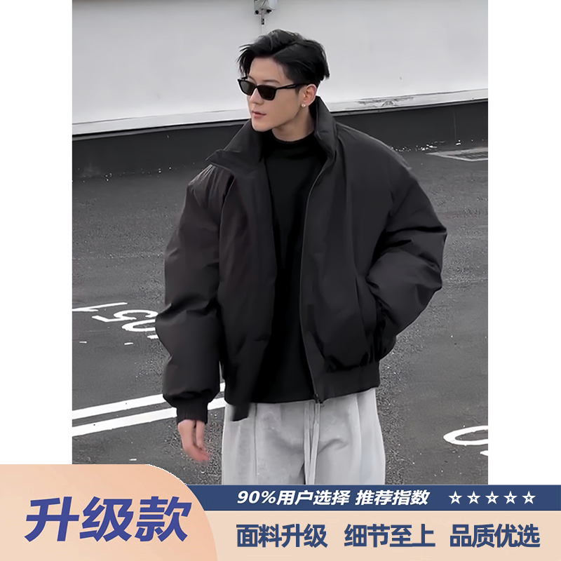 【香港·尊荣定制】黑色飞行夹克羽绒服男款冬季廓形短款工装外套