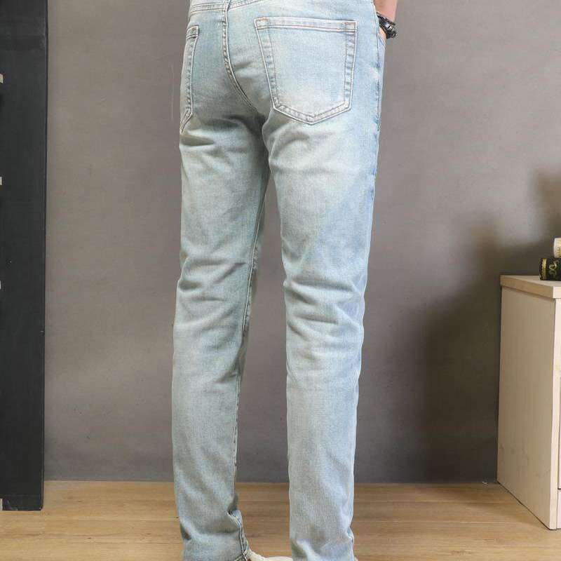 【香港&潮牌专柜正品】 修身潮牌2026新款浅蓝高端印花牛仔裤男款