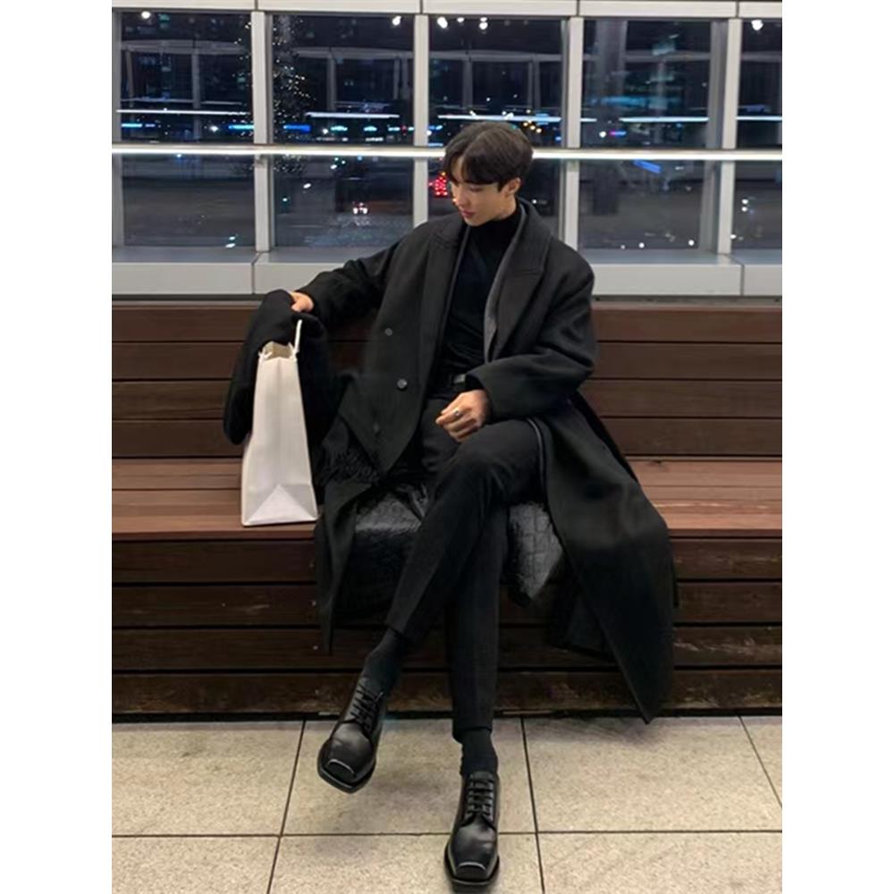 高级感韩系毛呢大衣男士秋