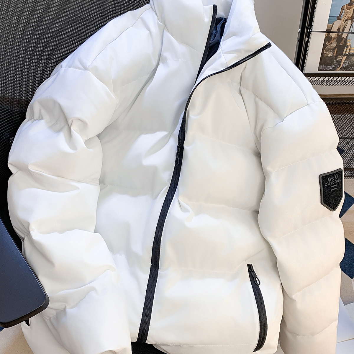 日系ins潮牌纯色立领羽绒服