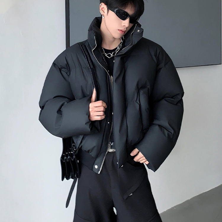 黑色廓形短款羽绒服男款冬季
