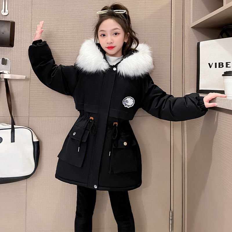 女童棉衣冬季新款中大童女孩加绒加厚中长款韩版洋气外套儿童棉袄