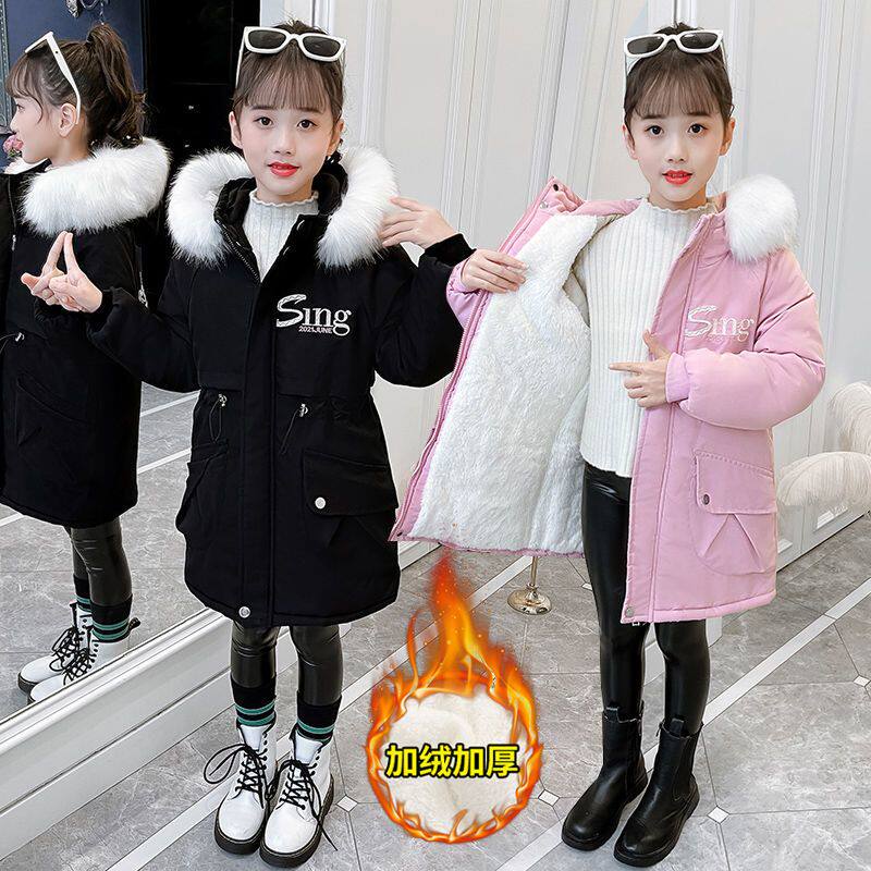 女童棉衣2025新款洋气派克服中大儿童中长款加厚羽绒棉袄冬装外套