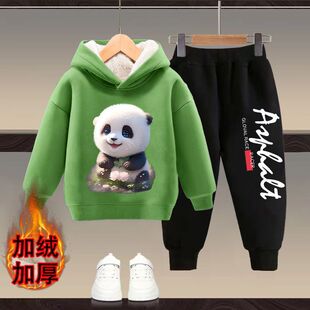 男童冬季羊羔绒加厚卫衣套装秋冬时尚冬女童洋气连帽两件套潮12