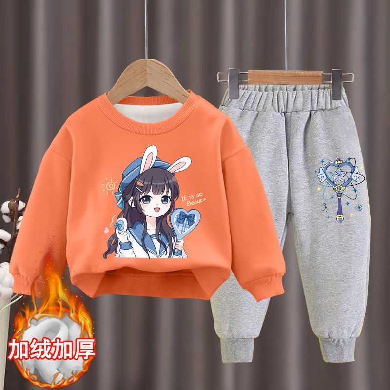 女童秋冬套装小童运动2022新款儿童韩版洋气卫衣加绒加厚两件套潮