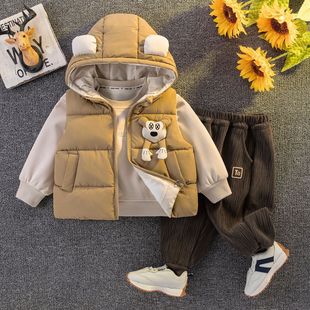 男童羽绒棉服儿童秋冬新款马甲套装女宝宝冬季加绒加厚米奇三件套