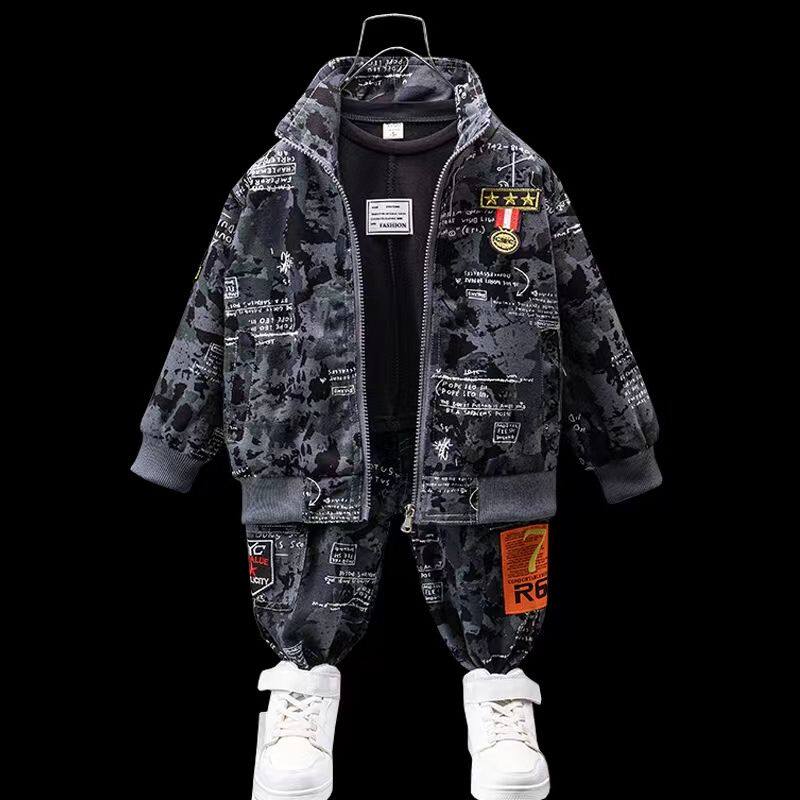 儿童装男童春秋迷彩服套装2025新款特种兵衣服网红炸街校园军训服