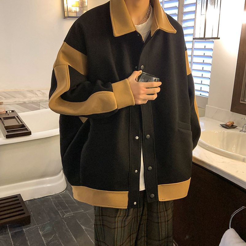 跨境厂家欧美hiphop风衣外套秋冬季短款大码毛呢大衣宽松美式夹克