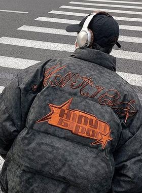 高街嘻哈复古情侣棉服