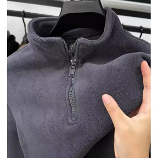 摇粒绒半拉链立领开衫卫衣男士长袖冬装加厚打底衫奥粒绒保暖外套