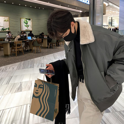 2025羊羔绒外套棉服男士冬季韩版宽松高级感加绒加厚棉衣棉袄潮
