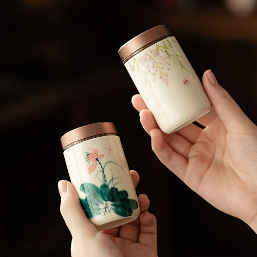 手绘釉下彩茶叶罐迷你小
