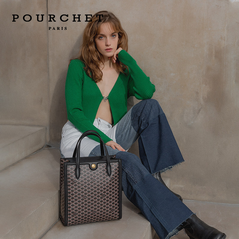 POURCHET/宝榭法国新款简约菜篮子菱格帆布手拎包竖形托特包大号,箱包皮具/热销女包/男包,托特包,淘宝优惠券,粉丝福利购,淘宝优惠卷