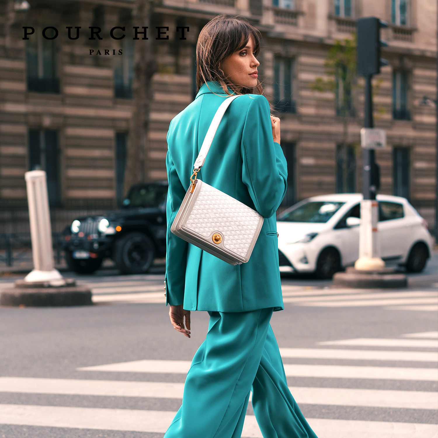 POURCHET/宝榭法国新款法式小众设计中号帆布单肩斜挎邮差包包女