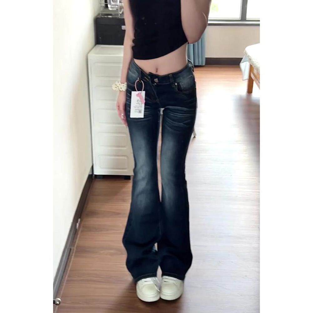 美式复古微喇牛仔裤女不贴腿喇叭