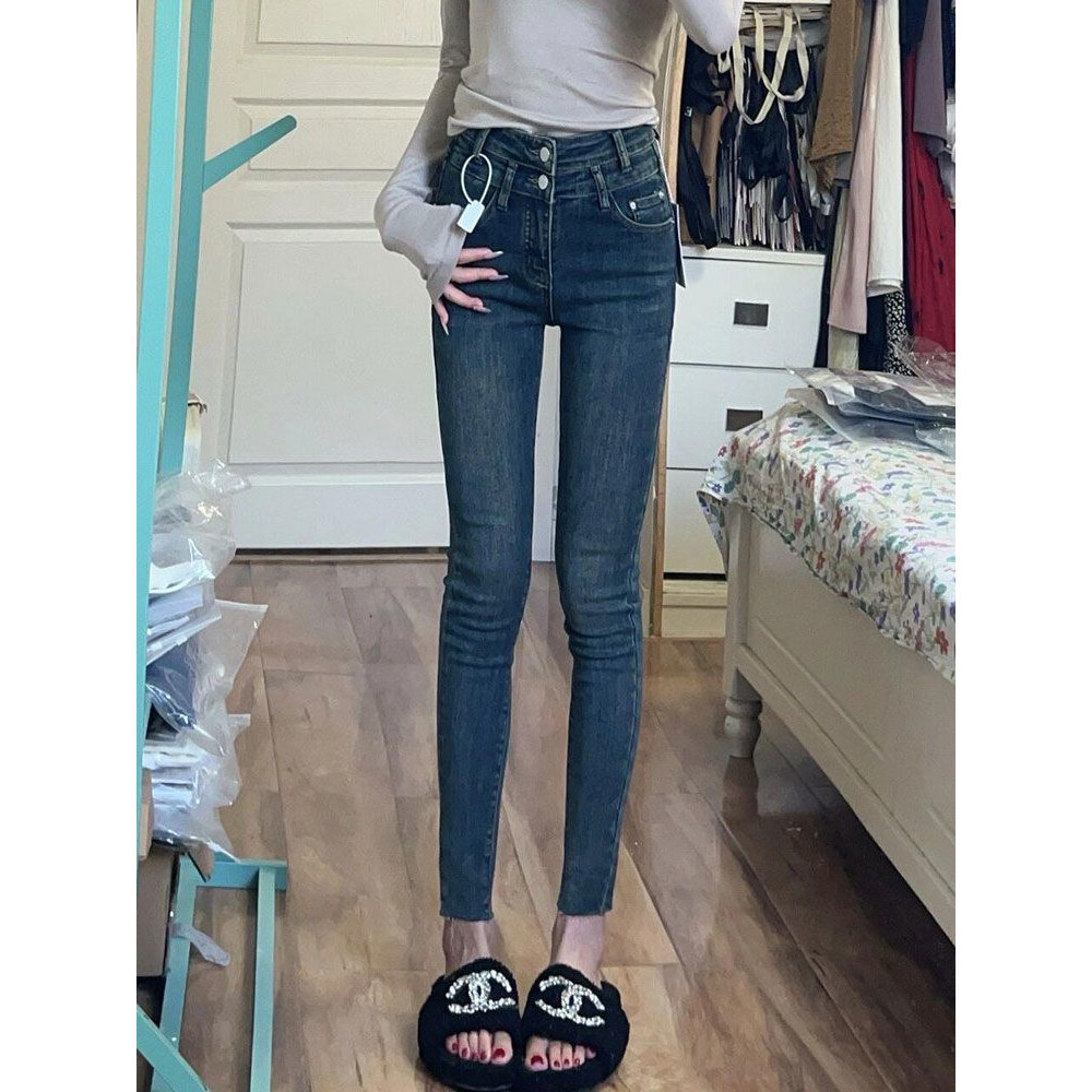 高腰加绒显瘦小脚牛仔裤女