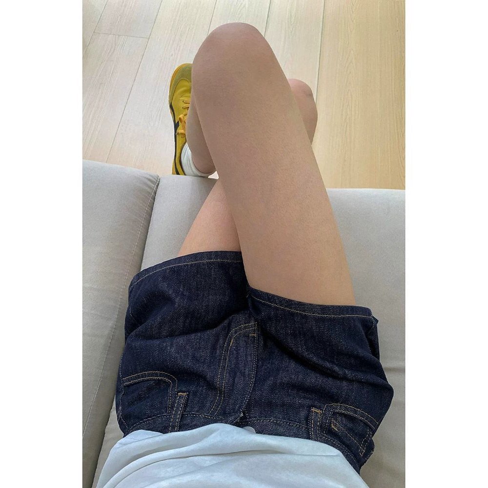 深蓝高腰阔腿牛仔短裤女夏a字裤