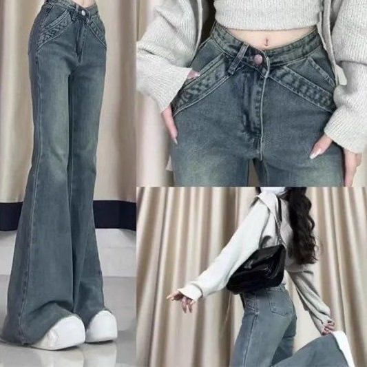 设计感不贴腿微喇牛仔裤女毛边