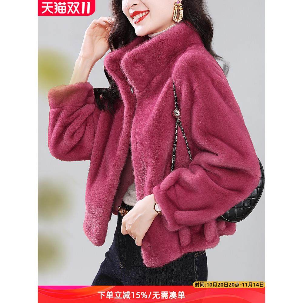 海宁水貂绒皮草外套女冬2025新款妈妈洋气高级感皮毛一体短大衣