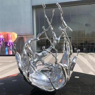 不锈钢抽象景观波浪雕塑房地产酒店园林景观水景摆件波浪水滴浪花