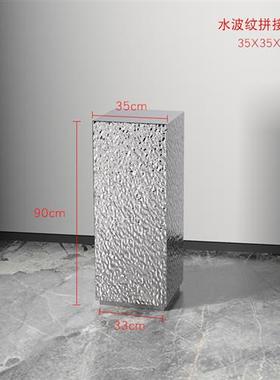 现代轻奢水波纹不锈钢酒店售楼部会所服装店雕塑台展示台落地摆件