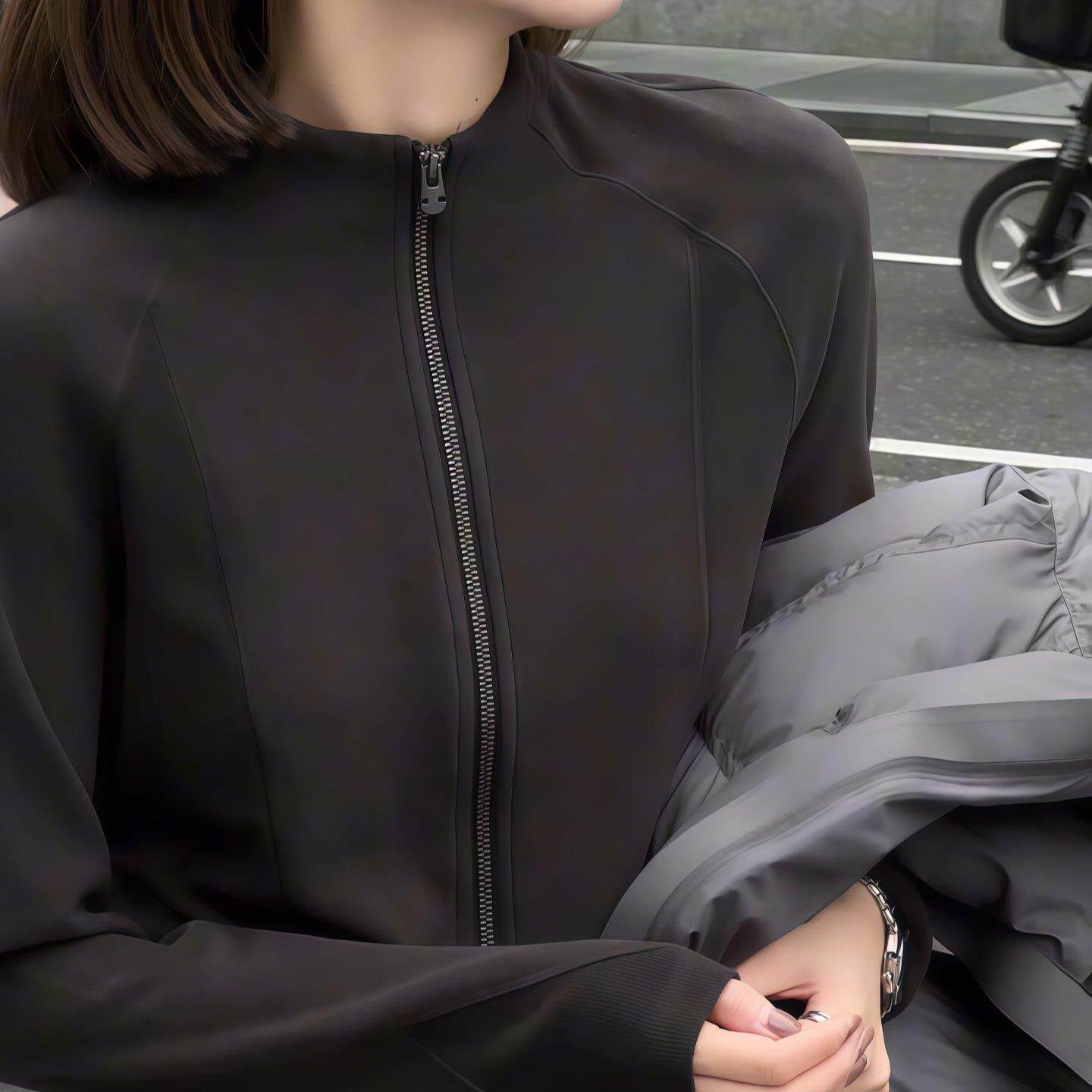 JOYIASS小立领插肩袖卫衣开衫女2025新款秋季修身显瘦长袖短外套
