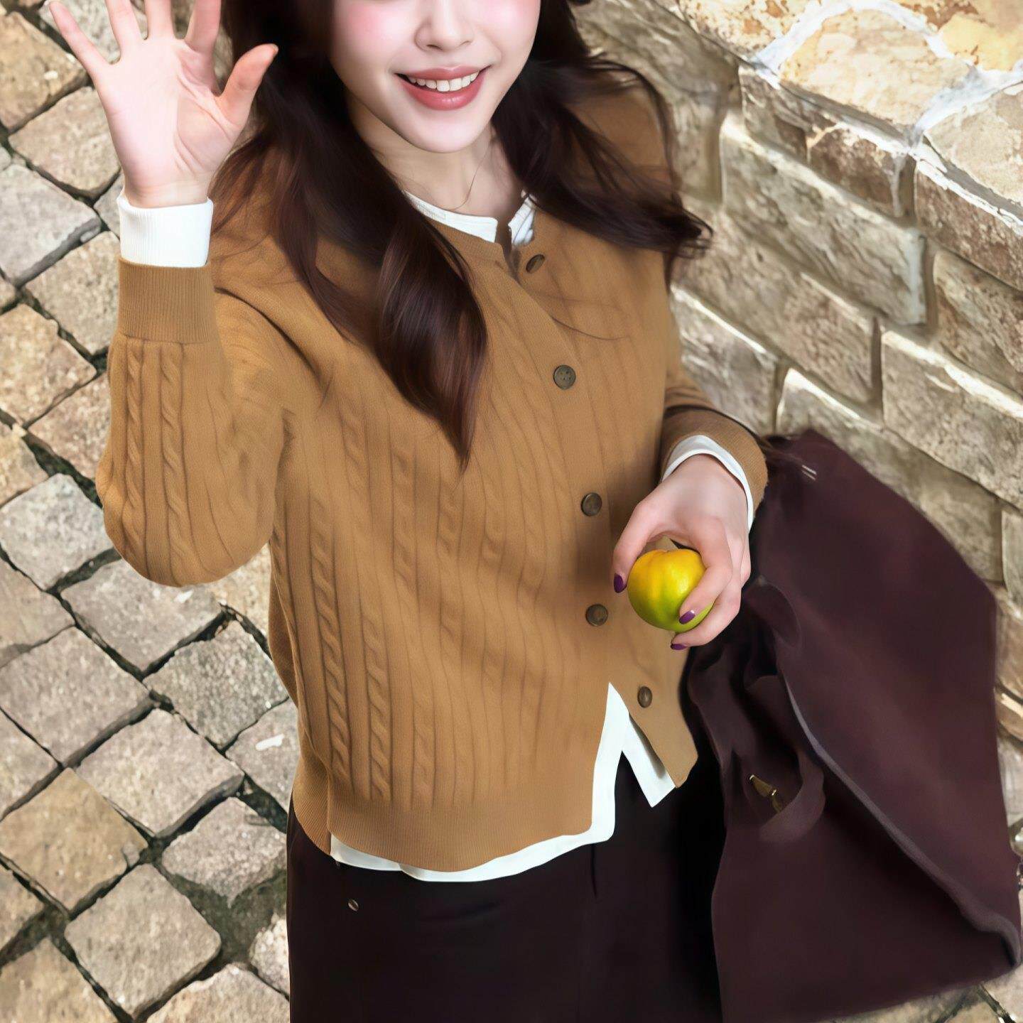 JOYIASS老钱风麻花针织开衫女秋季2025新款拼色假两件单排扣毛衣