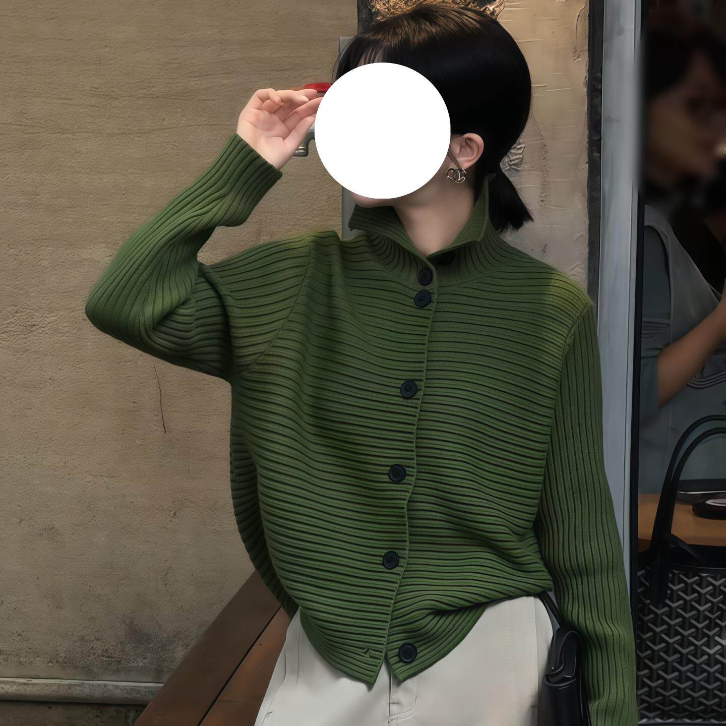 JOYIASS横条纹立领单排扣针织衫女2025新款秋冬气质显瘦长袖毛衣