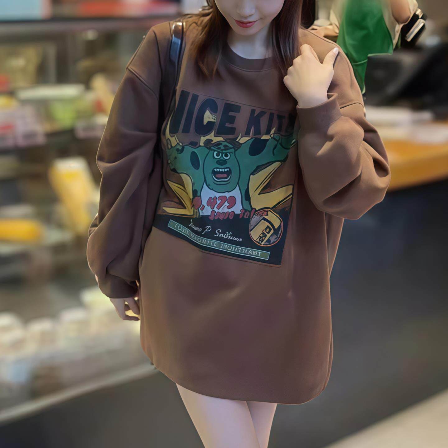 JOYIASS卡通图案圆领套头卫衣女2025新款秋季时尚宽松中长款长袖