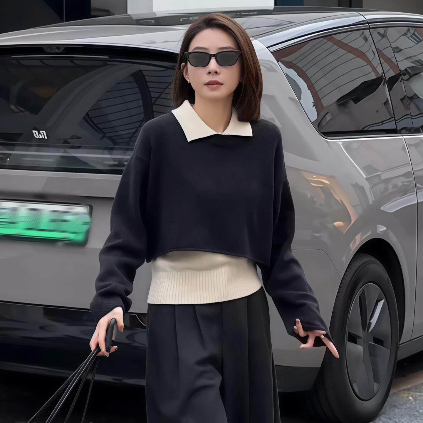 JOYIASS两件套短款针织衫女2025新款秋装短款圆领毛衣内搭翻领无