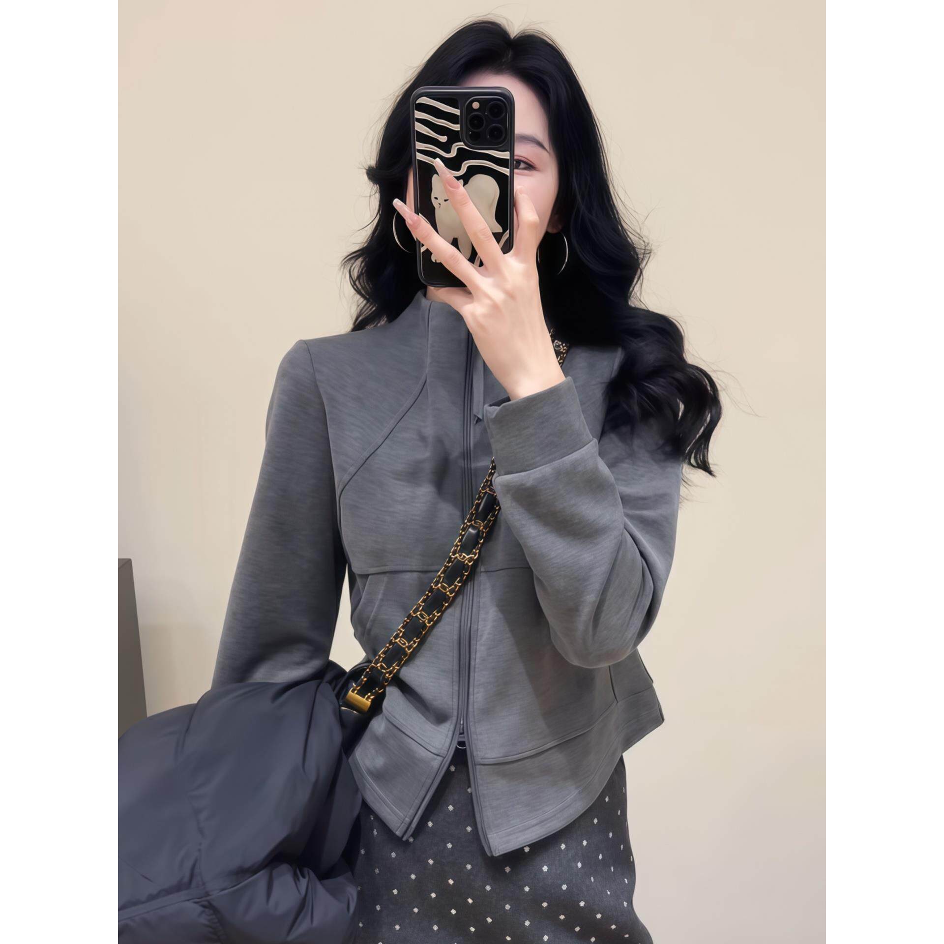 JOYIASS立领拉炼卫衣外套女秋季2025新款爆款小个子正肩修身长袖