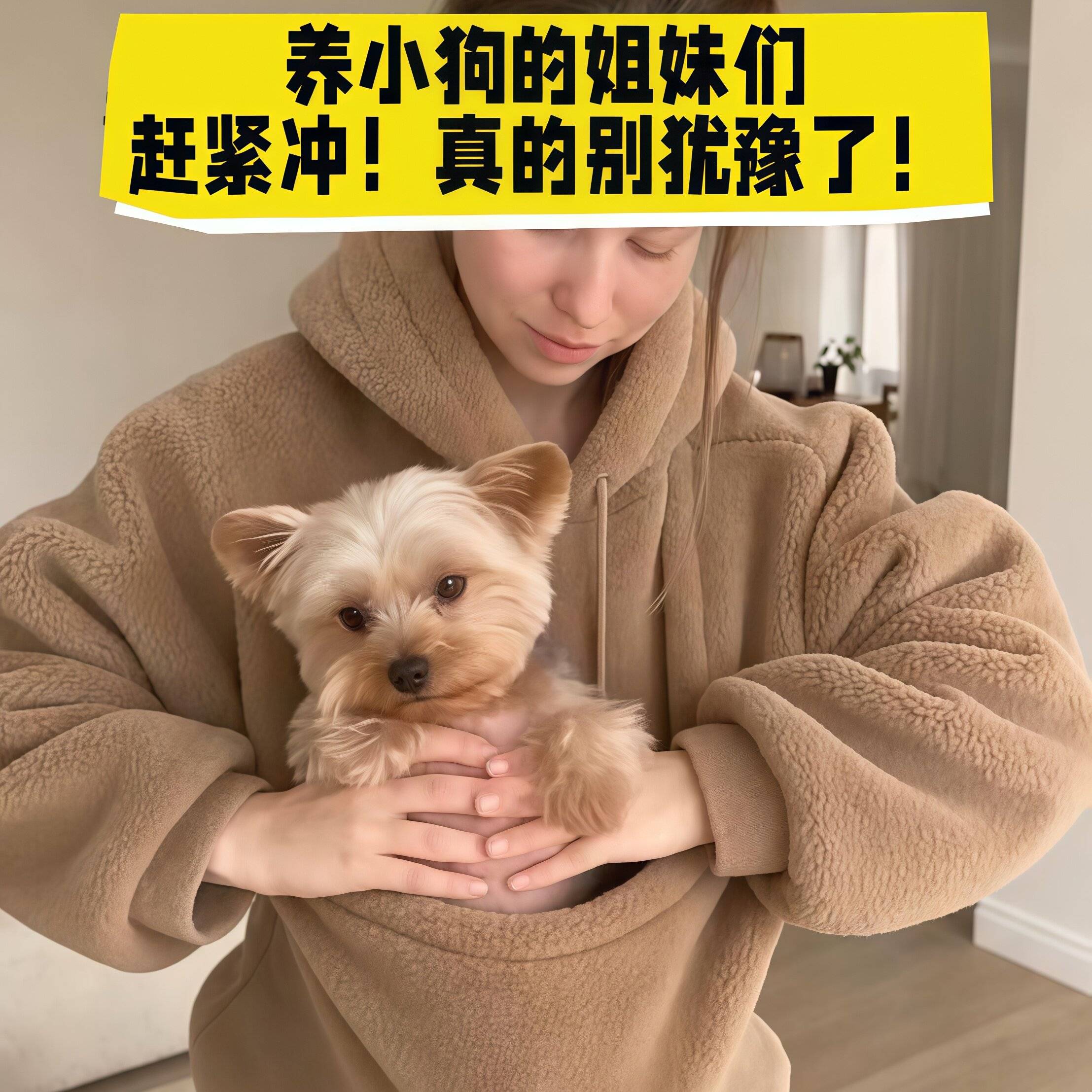 袋鼠卫衣大口袋母子绒衫自带宠物兜宽松连帽上衣秋冬狗狗出门神器