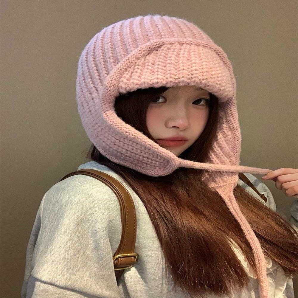 粉色针织毛线帽女2026秋冬护耳飞行帽保暖百搭显脸小滑雪雷锋帽子