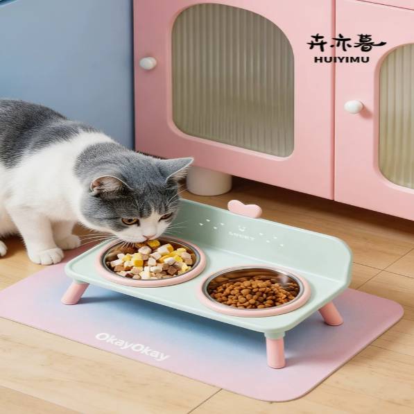 猫碗不锈钢猫咪水碗饭碗粮碗狗碗双碗保护颈椎狗食盆不易打翻宠物