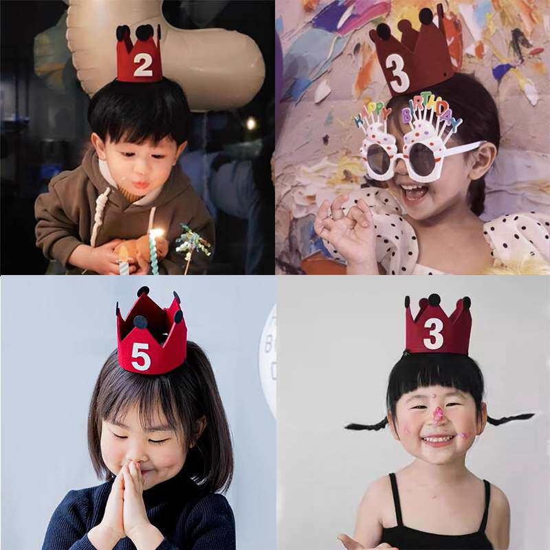 生日快乐数字皇冠红色帽子儿童派对周岁气氛男女孩ins拍照道具